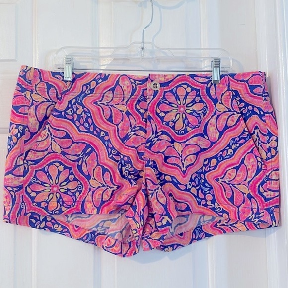 Women’s Lilly Pulitzer Kerri Chino Pink & Blue Shorts Size 14 - Picture 2 of 7